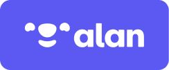 Logo du partenaire Alan, avec un visage stylisé en blanc à gauche du texte "alan", également en blanc, sur un fond rectangulaire violet