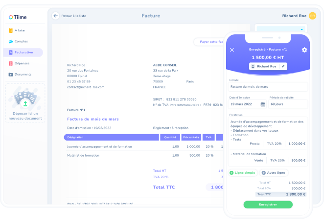 Tiime note de frais Tiime Invoice creation société bilan comptable NEOVI