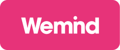 Logo du partenaire Wemind, représentant le nom de la société en lettres blanches sur un fond rectangulaire rose vif